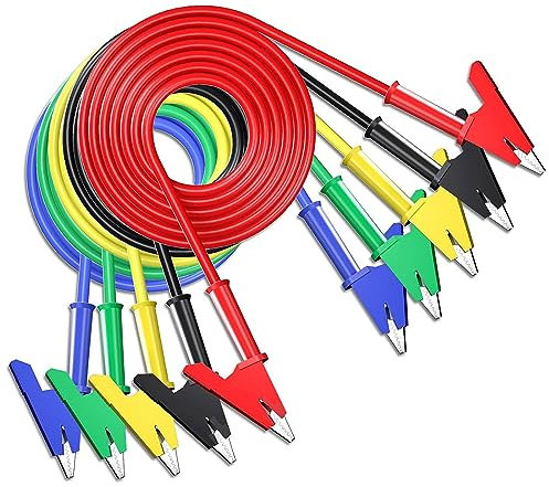 Cleqee 5PCS Alligator Crocodile Clips Test Leads Dual Ended Crocodile Wire Cable with Insulators Clips Test Flexible Copper Cable 3.3ft/1m 1000V/15A