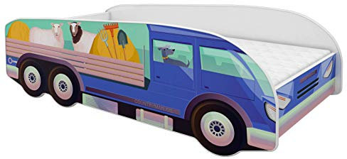 ACMA Kinderbett LKW Truck 140x70 cm Autobett Juniorbett für Kinder ohne Matratze und Lattenrost, Spielbett ohne Rausfallschutz, Kinderzimmer Bettmöbel, Design 05 Landwirtschaftlicher LKW