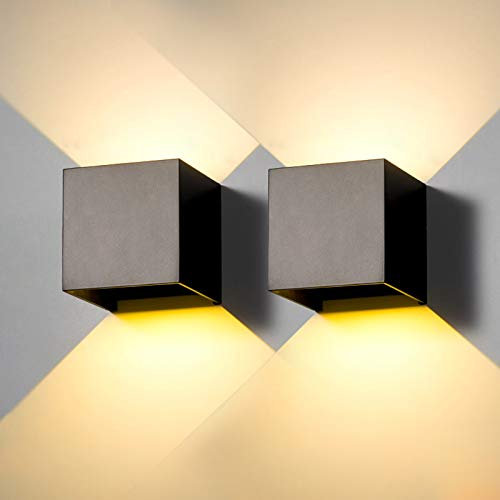 2 Stück Wandleuchte aussen Innen LED Wandlampe aussen modern Schwarz 20W warmweiss 3000K IP65 Wasserdicht quadratisch Aluminium Wandleuchte Passen Sie den Lichtwinkel an Design Einfache Installation