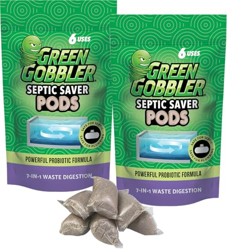 Green Gobbler Paquetes de tratamiento de tanque séptico, suministro de 12 meses, potentes bacterias naturales y enzimas para prevenir costosos problemas sépticos, respaldos, mal olor