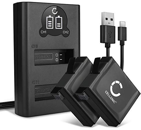 CELLONIC, Battery for Camera compatible with GoPro Hero 4, 4 Black, 4 Silver, 4 Plus (3.8V, 1160mAh) 2 Pieces + Dual Charger