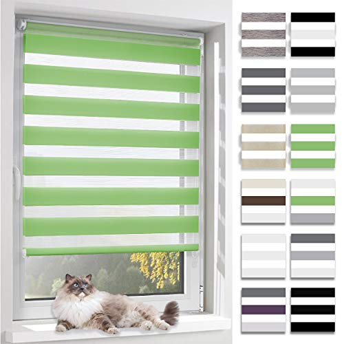 BelleMax Doppelrollo Klemmfix ohne Bohren & mit Bohren, 90x120cm(BxH), Grün, Duo Rollo, Sonnenschutz lichtdurchlässig Blickdicht, Klemmrollo Fensterrollo, Rollos für Fenster und Tür