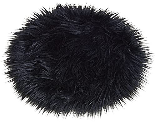 matches21 Gemütliche Sitzauflage flauschig weiches Kunstfell Sitzpolster Stuhlauflage Fellimitat Fell Dekofell langflorig Ø 34 cm Farbe schwarz