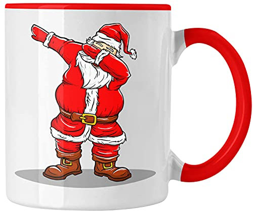 Trendation - Weihnachten Tasse Weihnachtsmann für Kinder Weihnachtstasse Lustig Geschenk Jungs Jungen Mädchen Cute Lebkuchen Grafik Becher (Rot)
