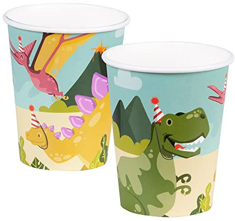 Boland 50067 Lot de 10 gobelets de fête Dinosaure 210 ML Vaisselle écologique 100% Papier Anniversaire