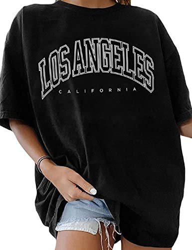 TOMEEK Damen T-Shirt Rundhals Kurzarm Top Sommer einfarbig Oversize T-Shirt Kausale Baumwolle breite Schulter T-Shirt, Schwarz, Größe XXL