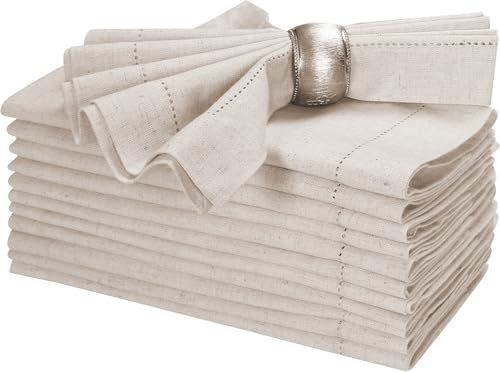 Flachs-Leinen-Baumwollstoff-Serviette mit Hohlsaum, 50x50 cm, natürlich, Hochzeitsservietten, Cocktailservietten, Stoffservietten, Baumwollservietten, maschinenwaschbare Servietten, 12 Stück