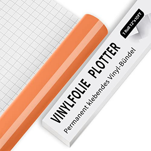 IModeur Vinylfolie Plotter - 30,5 x 305 cm Glänzend Orange Plotterfolie selbstklebend Vinyl, Orange Plotterfolie Vinyl Für Cricut, Silhouette Cameo, die meisten Schneidemaschine