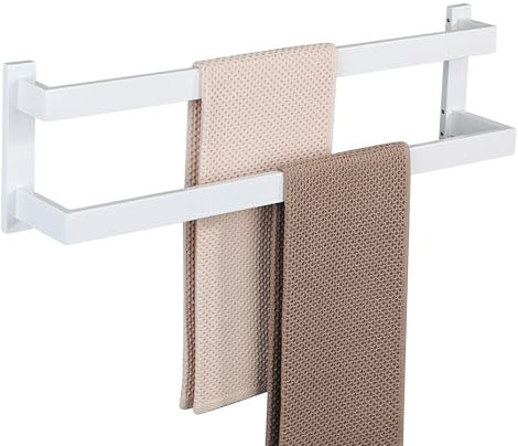 Alise Doppelter Badetuchhalter für Badezimmer, WC, Wandhalterung, Handtuchhalter SUS304 Edelstahl, Handtuchhalter, Handtuchhalter, Handtuchhalter, weißes Finish, 58 cm