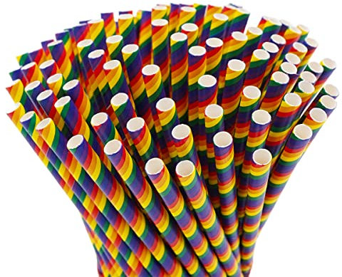Papier Strohhalme lang Pride Flag, LGBTQ, 100 Stück, 23cm lang, 7mm Ø. Strohhalm Regenbogen Peace Flagge CSD Pride LGBTQ+ Queer friendly, biologisch abbaubar, Umweltfreundlich Einweg Trinkhalm (Lang)