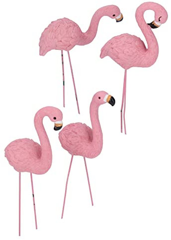 Lot de 4 Petits Piquets D'ornement de Jardin Flamant Rose Mini Statue de Flamant Rose en Plastique avec Pieds en Métal pour Trottoirs Décoration de Jardin Extérieur Luau Party Beach Tropical Party
