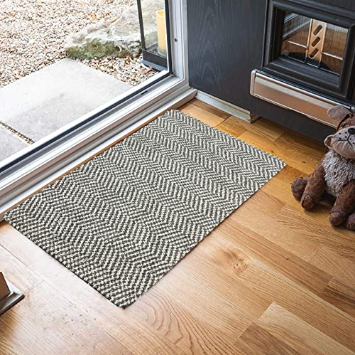 Serdim Rugs Richmond Anti Slip Herringbone Design Barrier Entrance Door Mats, Silver, 50x80 cm Rectangle
