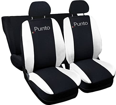 Auto Accessori Lupex | Coprisedili Auto Compatibili con Punto I e II serie 1993-2011, Colore Nero Bianco, Made In Italy, Policotone, Nome Auto Ricamato, Fodere Sedili Anteriori e Posteriori