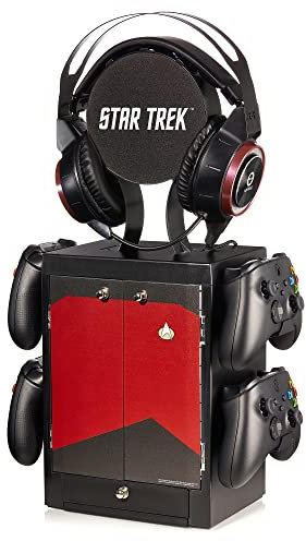 Numskull Official Red Star Trek Gaming Accessory Locker & Storage Stand – Holds 10 Games/DVDs, 4 Controllers, Headset, and Accessories – Durable & Compact Organizer – Official Star Trek Merchandise