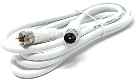 DRUT 3m, RF TV Aerial Male to F Type Connector Male Plug Coaxial Coax Cable, Lead, 75 Ohm, 3C-2V (10ft, White Nickel Connectors)