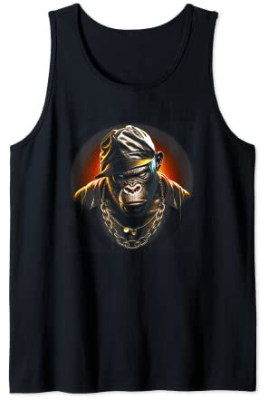 Rapper Gorilla in Kette und Cap Hip Hop Kultur Ghetto Monkey Tank Top