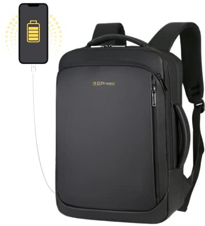 hi-chshopping Zaino Porta PC Multitasche, Capiente, Compatto, Impermeabile, Per Laptop, Tablet, Ipad, Smartphone, Con Porta USB per Powerbank, Cavo Incluso, Unisex, 20 L, Ner