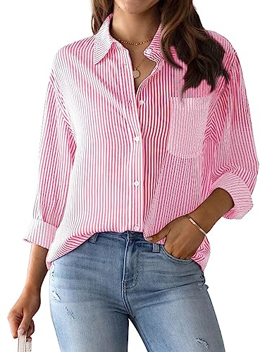 MINTLIMIT Women's Striped Button Down Shirts Long Sleeve Blouse Tops with Pocket
