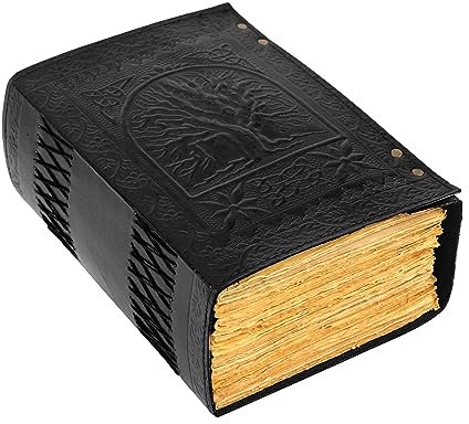 ANANYOM Handmade Leather Journal, Black Tree of Life Hand Embossed Design, Genuine Leather Notebook Diary Sketchbook with Two Brass Clasp Lock, Journal for Men & Women, Office Journal Deckle Edge