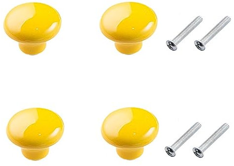 Yesmin 4 Pcs Colored Ceramic Drawer Handles,Cute Cabinet Handles,Wardrobe Door Single Hole Handles,Bedroom,Living Room,Kitchen Furniture-Yellow