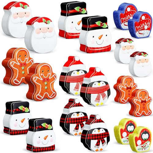 Yaomiao 20 Stück Weihnachts-Keksdosen aus Metall mit Deckel, Weihnachtsmann, Schneemann, Lebkuchen, Pinguin, Keksdosen für Geschenk, Urlaub, kleine Kekse, Süßigkeiten, Leckerli-Geschenkdosen Box