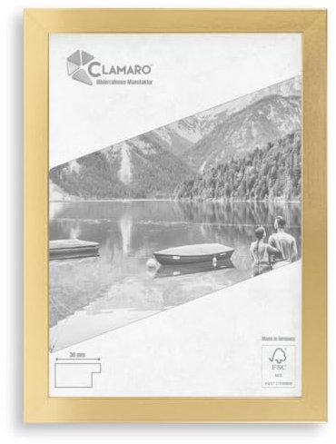 CLAMARO 'COLLAGE' Bilderrahmen 75x100 handgefertigt nach Maß | Gold glänzend | Moderner eckiger MDF Holzbilderrahmen inkl. Acrylglas, Rückwand und Aufhänger (querformat & hochformat)