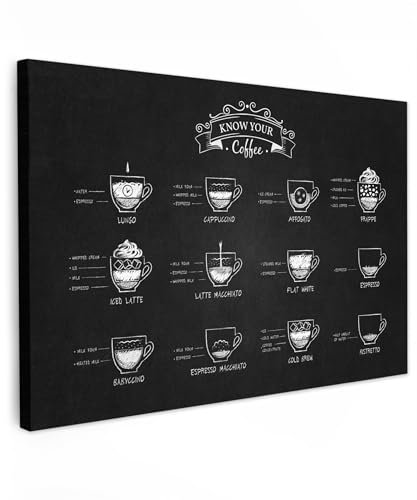 MuchoWow© Wandbilder Groß 120x80 cm XXL Schlafzimmer Home Deko Wohnung Bild Wohnzimmer Fotoleinwand Wand Bilder Leinwand Wall Decor Kaffee - Cappuccino - Schwarz und weiß - Küche - Espresso