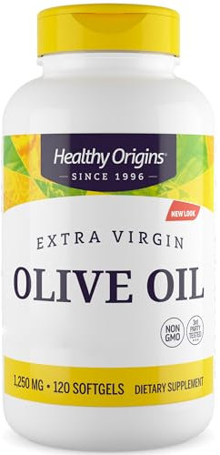 Healthy Origins, Extra Virgin Olive Oil, 1250mg, Alta Dosificación, 120 Cápsulas blandas, Testado en Laboratorio, Sin Gluten, Sin Soja, No GMO