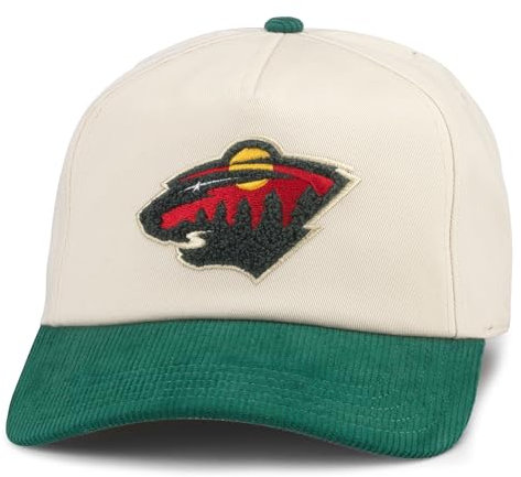 AMERICAN NEEDLE National Hockey League Baseballmütze, offizielles Lizenzprodukt, NHL Burnett, verstellbar, Snapback, Cremefarben/Dunkelgrün (Minnesota Wild), Einheitsgr��e