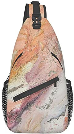 934 Sporttasche Damen Abstrakter Marmor-Kunst-Orange-Pfirsich-Grau Und Ocker-Malerei-Druck Stylisch Crossbody Bag Polyester,Elegant Schulterrucksack Für Outdoorsport Sport Kletternoutdoor