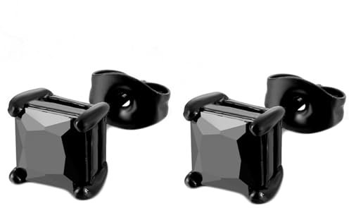 Clou D'Oreilles Noir, Boucle D Oreille Femme Carré avec Zircone Cubique Acier Inoxydable Homme Tendance Bijoux pour Anniversaire