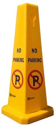 Warnschild mit Aufschrift 4 Sides View No Parking Cone, gut sichtbares gelbes Warnschild für den privaten und gewerblichen Gebrauch