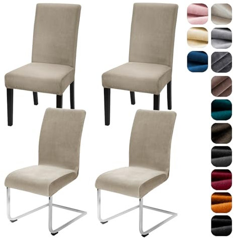 Alishomtll Stretch Samt Stuhlhussen 4er/6er Set Velvet/Velour Stuhlbezug Schwingstuhl Elastische Hussen Waschbarer Stühle Schutz für Küche Restaurant Hotel Bankett Hochzeit (Champagne, 4 Stück)