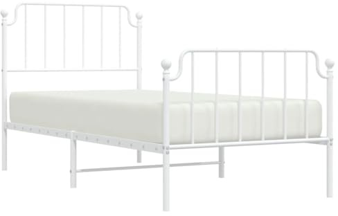 vidaXL Bettgestell, Bettrahmen mit Lattenrost Metallbeinen, Bett Gästebett mit Kopfteil Fußteil, Metallbett Einzelbett Schlafzimmerbett, Weiß 90x200cm Metall