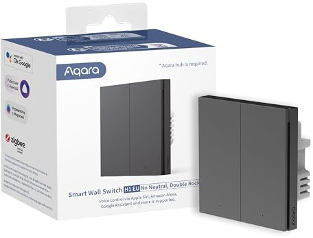 Aqara Smarter Lichtschalter H1 EU (ohne Neutralleiter, Doppelwippe), Ausgestattet mit Zigbee 3.0, Aqara Hub, Fernbedienungsschalter, Kompatibel mit Alexa, HomeKit, Google Assistant, IFTTT, Grau
