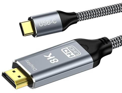 DGHUMEN USB C to HDMI Cable 8K 2m(8K@60Hz,4K@120Hz), High Speed USB Type C to HDMI Thunderbolt 3/4 to HDMI 2.1 Cable, Compatible for iPhone 15 Series, MacBook Pro/Air, Surface, XPS, Galaxy etc