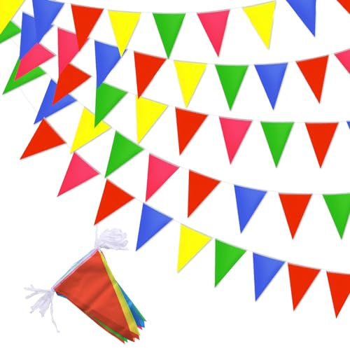 ACTOYS Wimpelkette Outdoor, schöne Wimpelkette Kinderzimmer, Girlande Outdoor Indoor, Stoff Wimpelgirlande Wetterfest, bunt Wimpel für Sommerparty Gartenparty Celebration Deko-100M