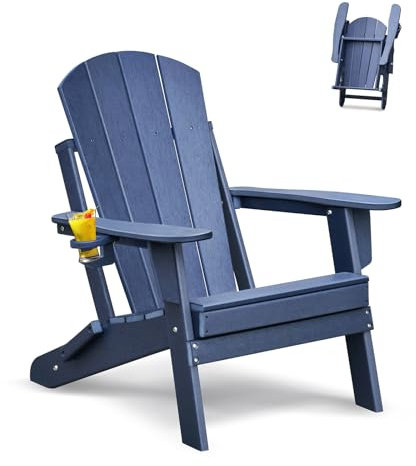 ART TO REAL ATR Adirondack Stuhl mit Getränkehalter,Klappbar Adirondack Chair Kunststoff,Wetterfester Gartenstuhl, Gartensessel aus Outdoor-Stuhl für Garten,Terrasse