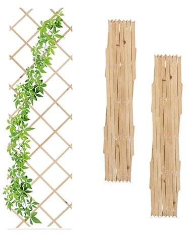 Relaxdays Rankgitter ausziehbar, 3er Set, Rankhilfe Kletterpflanzen, 180x60 cm, Garten, Balkon & Terrasse, Holz, Natur, 180x60cm