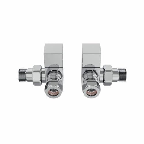 Warmehaus Modern Corner Towel Radiator Valves Square Twin Pack 1/2 x 15mm Chrome