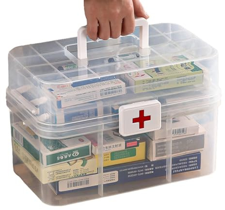 1/2 organiseurs de rangement pour médicaments – Boîte à pharmacie familiale à 3 étages avec compartiments | Boîte de rangement pour pilules, capacité anti-poussière pour l'école, le camping,