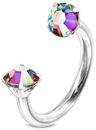 Hufeisen Piercing Chirugenstahl 316l Septum Ring Zirkonia Kristal 1,2 mm Ohr Nasenpiercing Nippel Intim Silber Schwarz Gold Rose Glitzer Tragus Helix Farben Innengewinde Silber/Regenbogen AB, 3 mm