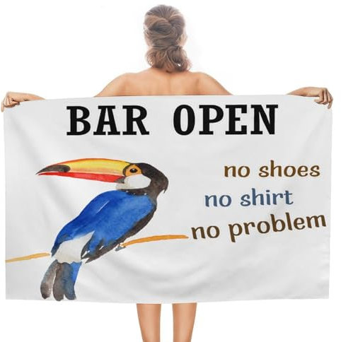 Strandtücher für Bar, offen, kein Hemd, kein Problem, weich, saugfähig, vorgewaschen, Reisehandtuch, rustikales Bier-Bar, Club, Glas, Papagei, Stranddecke, 78,9 x 130,9 cm, für Erwachsene, Männer und