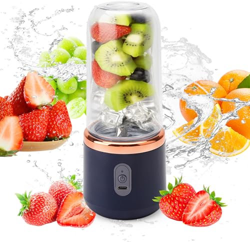 Blueberry Portable Smoothie Maker - 400ml Mini Juicer Cup, 6-Blade Fruit Juice Mixer & Milkshake Blender - USB Rechargeable