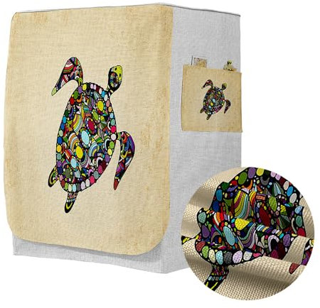 Odot 3d Washer Dustproof Cover Front Load, Washing Machine Dryer Protector Sunscreen Splash Proof Tumble Dryer Case Protective Cover for Most Front Loadi (Colorful sea turtle,S-capacity 4~7.5kg)