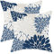 CXMEIFLY Sommer-Outdoor-Kissenbezüge, marineblau-weiß, 45,7 x 45,7 cm, Set mit 2 Stück, Dahlie, Blumen-Dekor, moderne Geometrie, Blume, dekorative Kissenbezüge für Sofa, Couch, Bett, Dekorationen