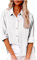 Leinen Damen Lange Bluse, Elegantes Sommer Langarm Hemd Top Mit Revers, Einfarbig Basic, Weiß, XXL