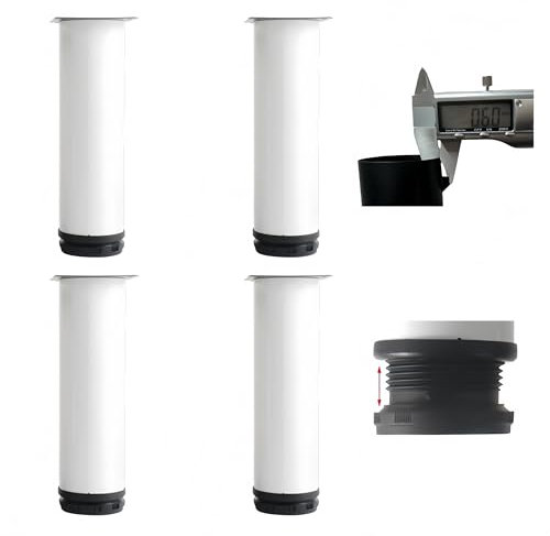 MIEGUIWOR 4 Pièces Pied de Meuble Réglable en Acier Inoxydable(0.6mm),Anti-Rouille,Base Antidérapante en ABS,Pied Reglable pour Meuble (0-15mm) pour TV,Table,Cuisine, Salle de Bains (Blanc,30cm)