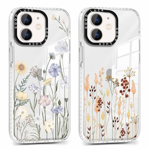 Xylota 2 Stück Transparent Handyhülle für iPhone 12/iPhone 12 Pro 6,1 Hülle, Durchsichtig Case Muster Aesthetic Blumen Mädchen Frauen Schutzhülle, Weich Silikon TPU Stoßfeste Cover für iPhone 12,21