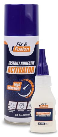 FIX & FUSION Ca Super Glue (50 gr) with Activator Spray (200 ml) Set, Fast Adhesive/Cyanoacrylate Glue & Instant Activator for Woodworking, Plastic, Rubber, Granite, DIY & Industrial, (1 Pack)